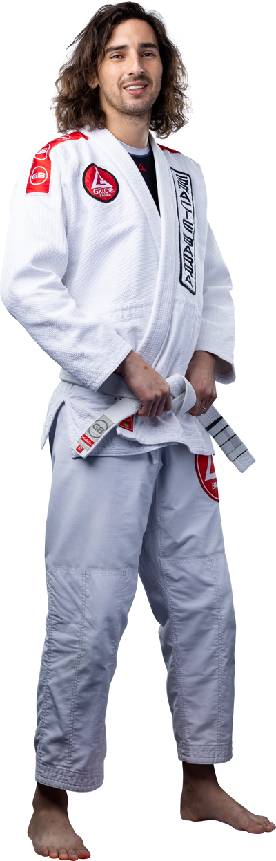 Adult student in white gi
